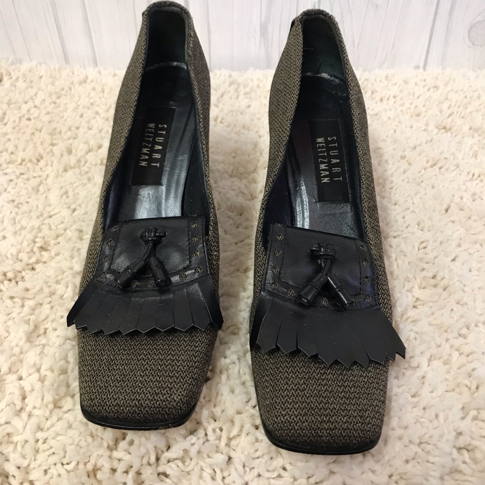 Stuart Weitzman Green with Black Tassels Heels 8.5